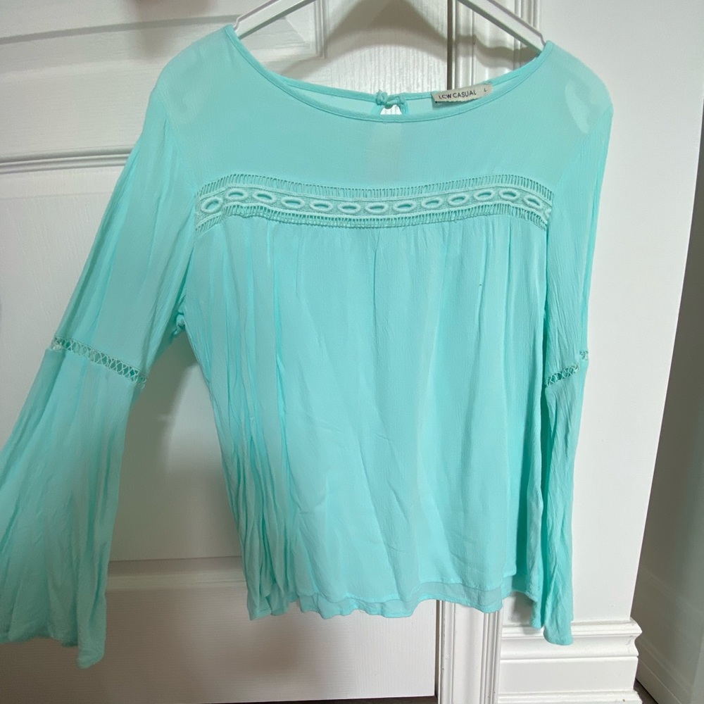 LCW casual- Aqua color women bell sleeve blouse